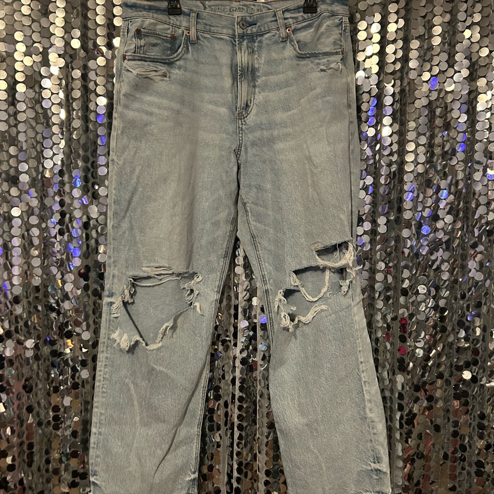 American Eagle Outfitters Light Blue Distressed Women's Flare Jeans
